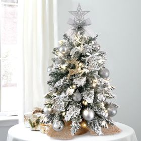 22in Mini Christmas Tree with Light Artificial Small Tabletop Christmas Decoration with Flocked Snow