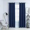 Blackout Curtains with Rings 2 pcs Navy Blue 54"x95" Fabric