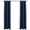 Blackout Curtains with Rings 2 pcs Navy Blue 37"x95" Fabric