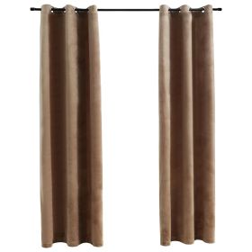 Blackout Curtains with Rings 2 pcs Beige 37"x95" Velvet