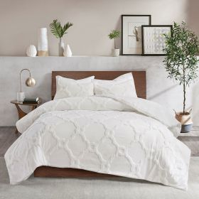 3 Piece Tufted Cotton Chenille Geometric Duvet Cover Set