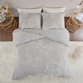 3 Piece Tufted Cotton Chenille Floral Duvet Cover Set