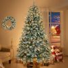 7ft Lighted Artificial Christmas Tree with Wreath Set of 2 , Christmas Tree Holiday Decoration, Creative Decorated Trees