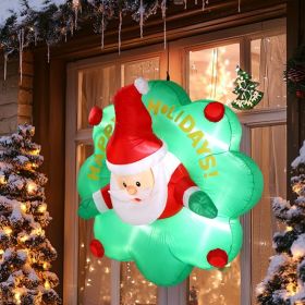 4 FT Lighted Christmas Inflatable Santa with Wreath Broke Out from Window