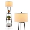 Shelf Floor Lamp with Storage Shelves and Linen Lampshade