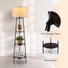 Shelf Floor Lamp with Storage Shelves and Linen Lampshade