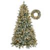 7ft Lighted Artificial Christmas Tree with Wreath Set of 2 , Christmas Tree Holiday Decoration, Creative Decorated Trees