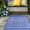 4.98x8FT Reversible Outdoor Rug Waterproof Mat with Storage Bag Portable Plastic Carpet Indoor Outdoor Activity for Picnic Patio Deck RV Trip Blue & W