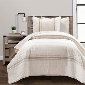 Twin/Twin XL Beige Off-White Cream Stripe 2-Piece Reversible Cotton Quilt Set