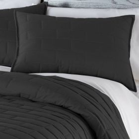 Twin/Twin XL Black Modern Brick Stitch Microfiber Reversible 2 Piece Quilt Set