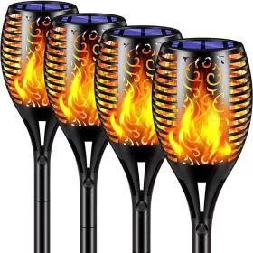 Set of 4 - Outdoor Solar Lights LED Tiki Torch Polynesian Style Path Lighting