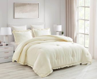 Oversized King Microfiber 3-Piece Comforter Set with Ruffled Edge Trim