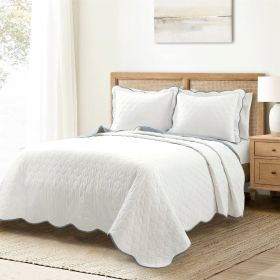 King/Cal King White Scalloped Edge Reversible Thin Light Quilt Set