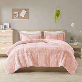 King/CAL King Pink Blush Soft Sherpa Faux Fur 3-Piece Comforter Set with Shams