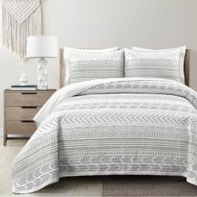 King size Scandinavian Chevron Reversible Cotton Quilt Set