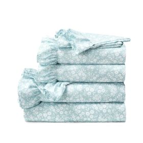 Queen Size Polyester Ruffle Floral 6 Piece Sheet Set