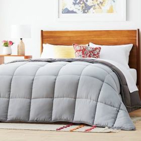 Twin Size All Seasons Plush Light/Dark Grey Reversible Polyester Down Alternative Comforter