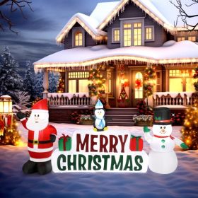 9.8 FT Lighted Christmas Inflatable Decoration, Inflatable Santa Claus and Snowman Holding Merry Christmas Sign