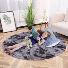 1pc, Tie-Dye Plush PV Velvet Area Rug, 62.99", American Style Round Rug, Floor Decor (Color: Tie-dye Dark Gray, size: 62.99inch)