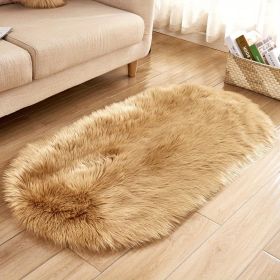 1pc Super Soft Area Rug, Plush Fluffy Faux Sheepskin Oval Floor Mat For Living Room Bedroom, Machine Washable Bedside Rugs (Color: Khaki, size: 23.62*35.43inch)