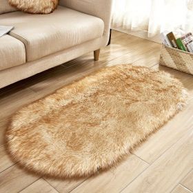 1pc Super Soft Area Rug, Plush Fluffy Faux Sheepskin Oval Floor Mat For Living Room Bedroom, Machine Washable Bedside Rugs (Color: White Yellow Tip, size: 31.5*47.24inch)