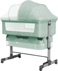 Baby Bassinet Bedside Sleeper 3 in 1 Bedside Crib, Adjustable Portable Bed for Infant/Baby/Newborn,with Mosquito Nets, Large Storage Bag (Color: Green)